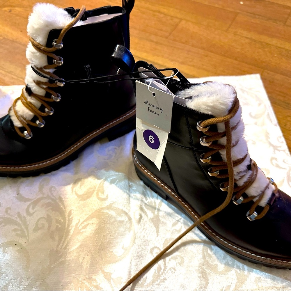 A New Day Black Lace Up Boots with Tan Laces